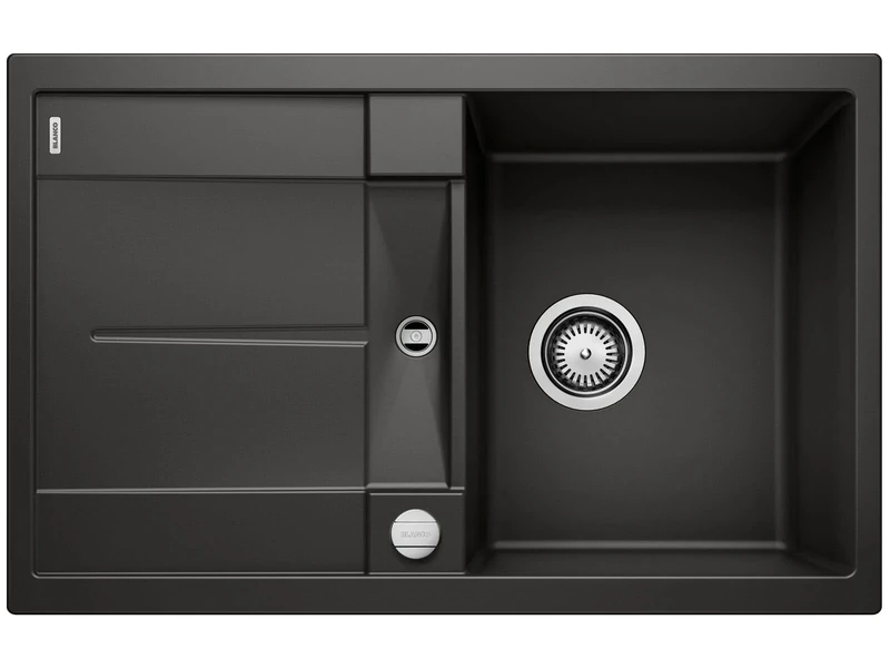 BLANCO METRA 45 S | SILGRANIT Sink in Black | Installation Type: Inset Installation from Above | Reversible | for 45 cm Wide Base cabinets | Large Bowl | Easy-Care Surface | [78x50x20 cm]