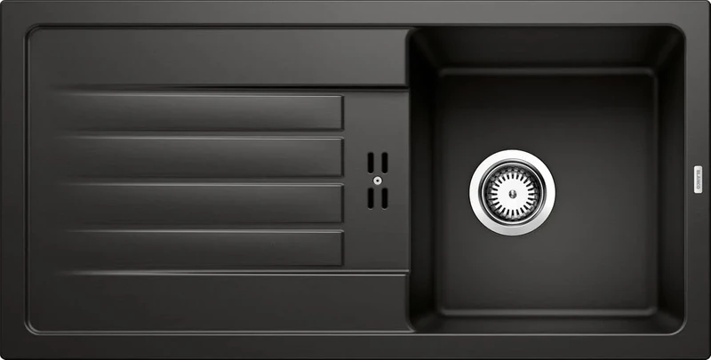 BLANCO Favum 45 S Granite Sink Made of Silgranit Black Installation Type: Installation from Top Reversible for 45 cm-Wide Base Cabinets Large Bowl Kitchen Sink 86 x 43.5 cm