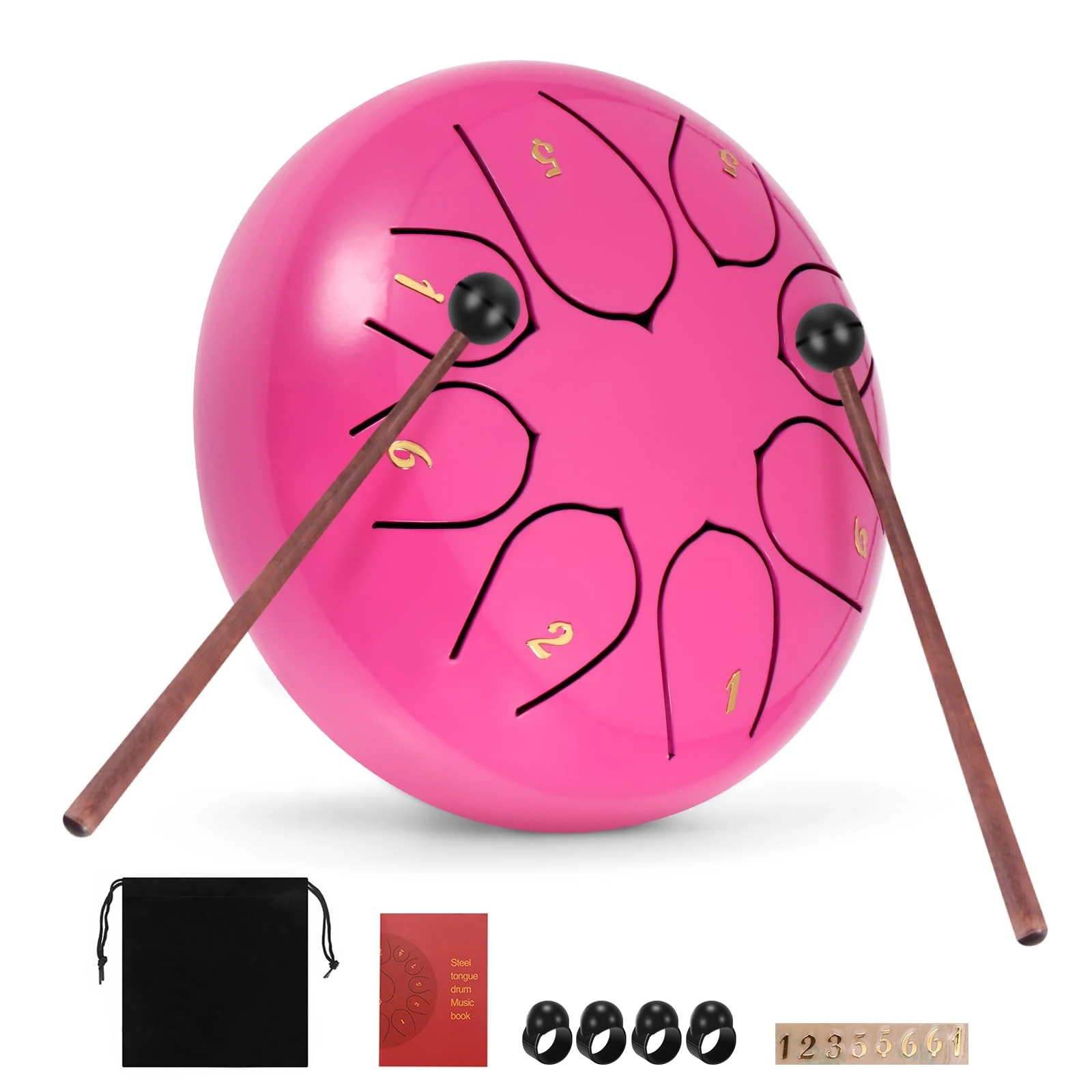 SUNJULY 6 Inch Steel Tank Drum - 8 Tune Hand Pan With Drumsticks, Percussion Instruments, Tonic Sticker and Travel Bag