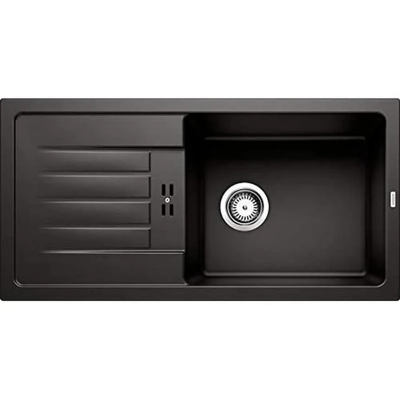 BLANCO Favum XL 6 S Granite Sink Made of Silgranit Black Installation Type: Installation from Top Reversible for 60 cm-Wide Base Cabinets Large Bowl Kitchen Sink 86 x 43.5 cm