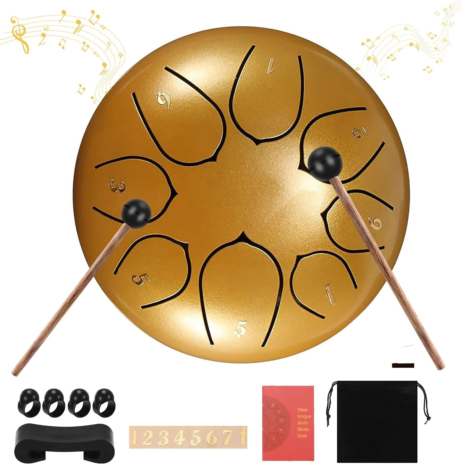 SUNJULY 6 Inch Hand Pan Drum With Drumsticks, Carrying Bag, Tonic Sticker and Travel Bag
