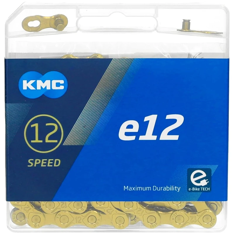 KMC E12 12 Speed E-Bike Chain, 130 Links, Ti-N Gold - Image 1