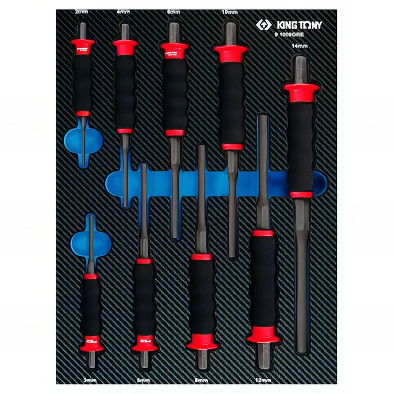 King Tony - EVAWAVE Plate of 9 sheathed pin Punches - D.2 to 14 mm