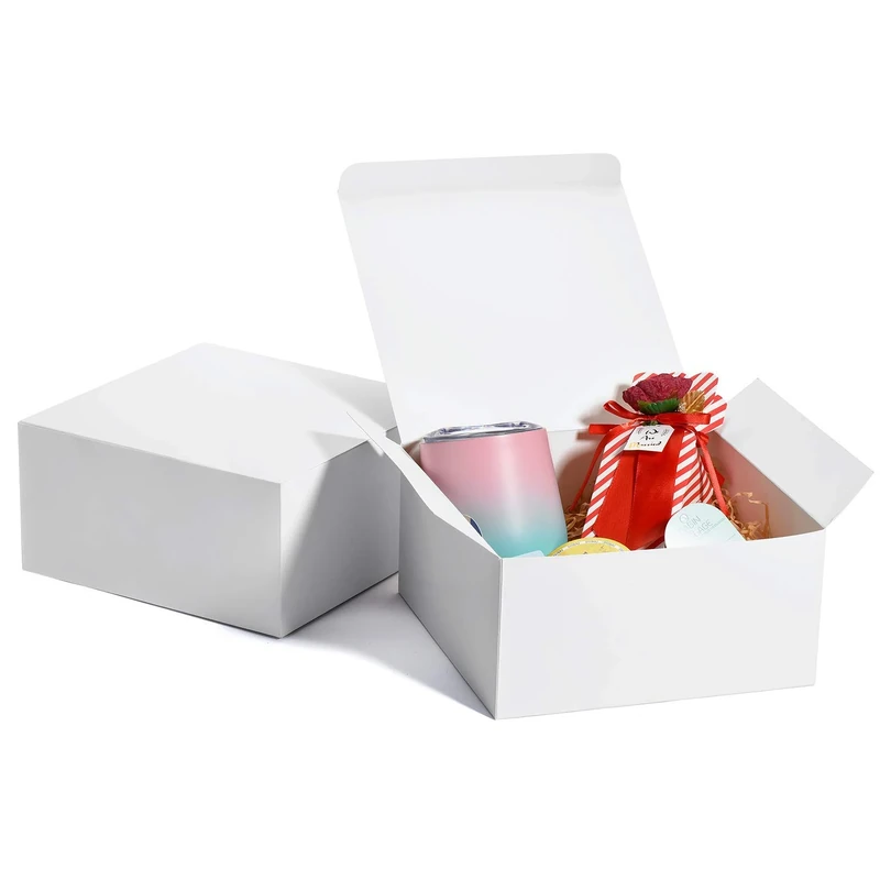 Switosan Kraft Paper Gift Boxes with Lids, Cupcake & Cardboard Bridesmaid Proposal Boxes for Wedding Favor & More - Easy Assemble, 10pc White