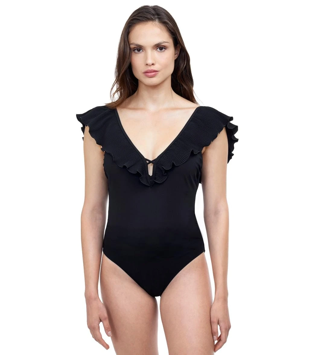 Profile by Gottex Women's V-Neck One Piece Swimsuit, Black, 6