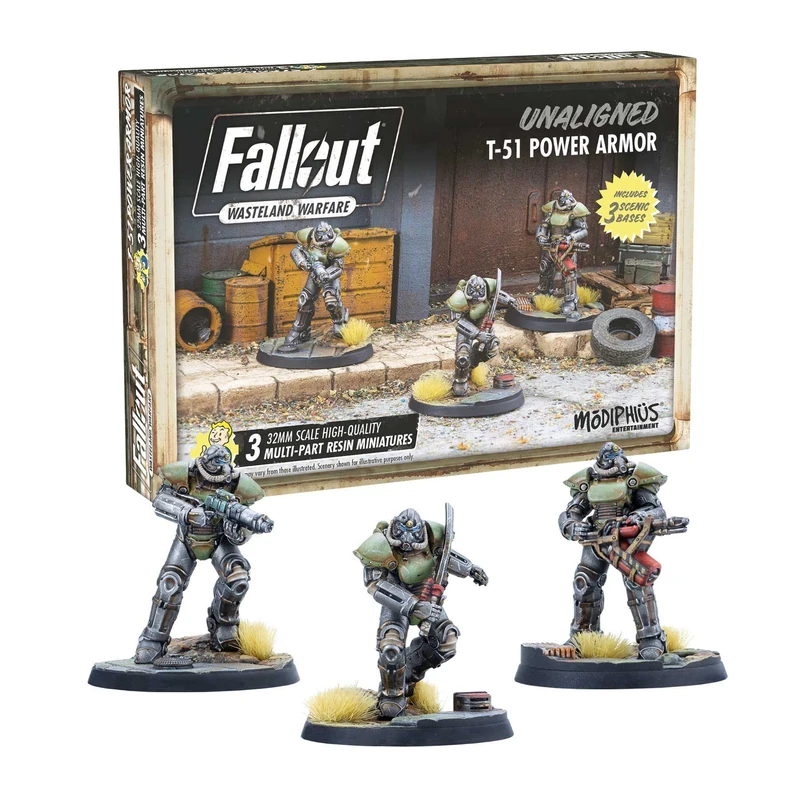 Modiphius Entertainment Fallout Wasteland Warfare Unaligned T51 Power Armour Miniatures Set