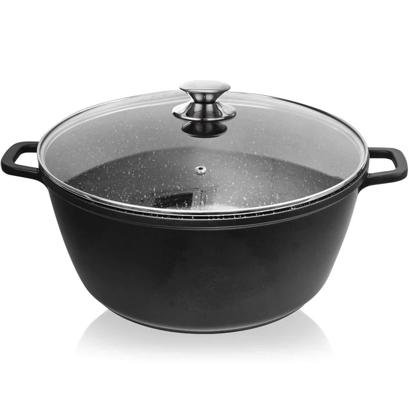 Orion Cast Aluminum Cooking Pot with Glass Lid Granit 32 cm | 9.7 L Gas Induction - Image 1