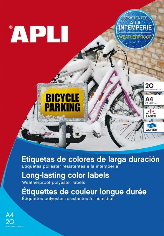 APLI 18311 – Yellow Warning Labels – Weatherproof – Laser Printers – 45.7 x 21.2 mm – 20 sheets.