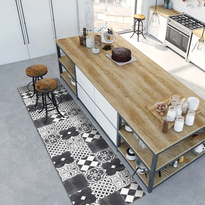 CREARREDA Rug - 240 x 50 cm Slate Cement Tiles Vinyl Non-Slip and Washable Runner Made of Vinyl 100% Made in Italy Carpet for Living Room and Kitchen