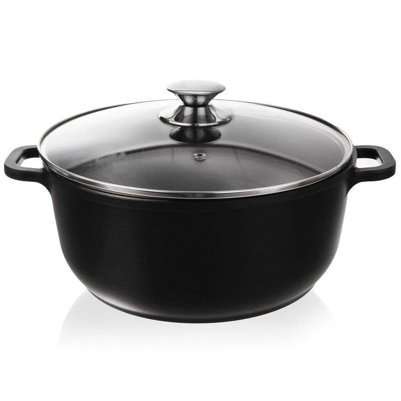 Orion Cast Aluminium Cooking Pot with Granite Glass Lid | Diameter 28 cm | 7 litres | Non-Stick | Contains No Toxic Compounds, PTFE and PFOA Free