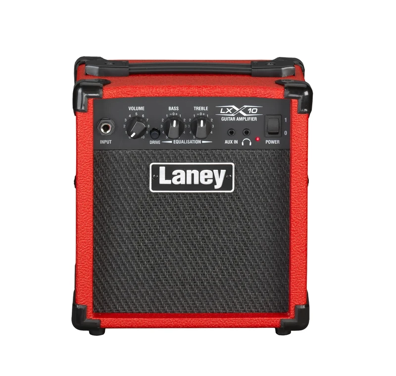 Laney LX10 Combo Electric Guitar Amp - 10W compact amp perfect for beginners - Headphone socket for practise, Aux in for jamming along - 2 band EQ with drive switch - Red