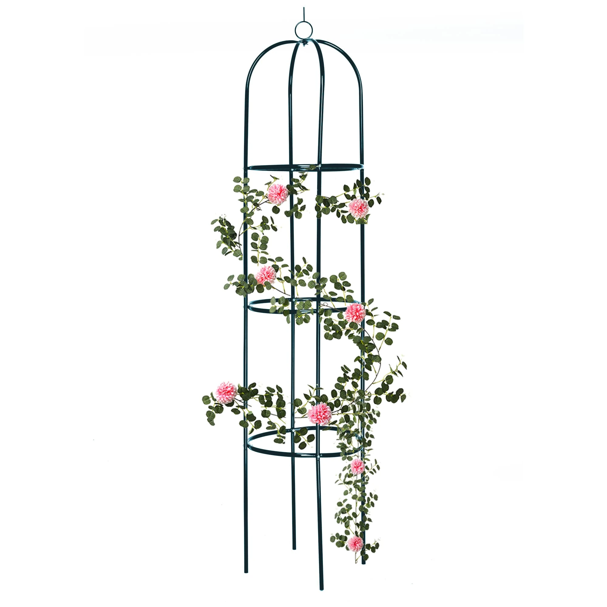 Ram® Large 2M Green Metal Garden Obelisk Heavy Duty Strong Tubular Plant Cage For Roses, Climbing Plants Support Structure Garden Decoration