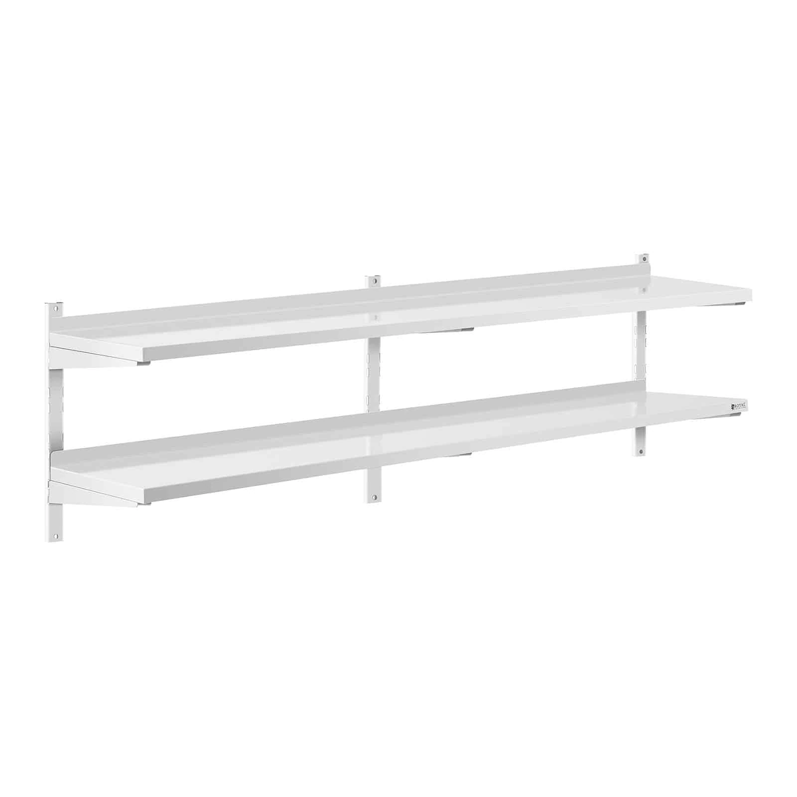 Royal Catering Stainless Steel Wall Shelf Kitchen Shelf Commercial Kitchen 2 Shelves 40x200cm RCWR-2000.4 (20kg/Shelf, Total Capacity 40kg, Shelf Thickness 3.5cm)