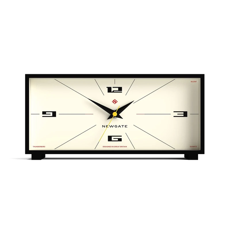 NEWGATE® Thunderbird desk clock | Retro contemporary rectangular design | Black | Modern mid century style for desk, mantel, table top or shelf