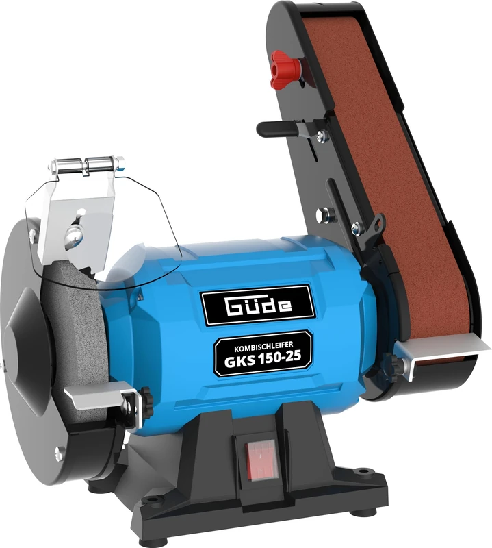Güde Combination Sander GKS 150-25 (250 W, 2980 1/min, Capacitor Motor, Stable Machine Foot, Spark Protection Adjustable, fine Grinding Wheel ø 150 mm 36 K, Sanding Belt 50x686 mm 80 K)