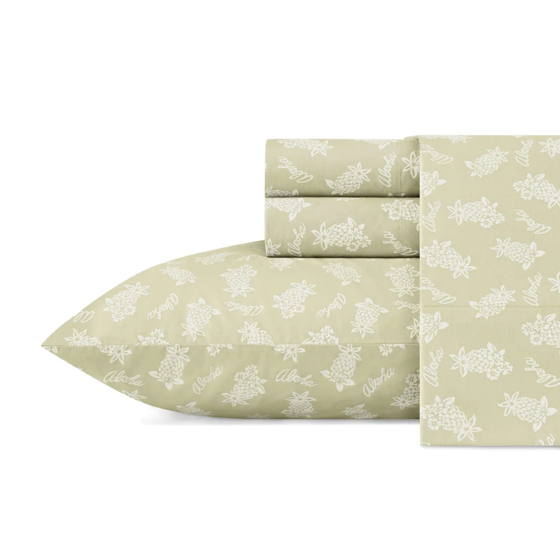 Tommy Bahama - Queen Sheets, Cotton Percale Bedding Set, Crisp & Cool, Stylish Home Decor (Aloha Pinapple Green, Queen)