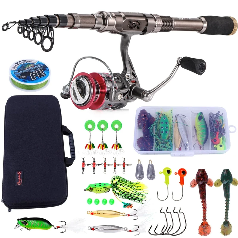 Sougayilang Fishing Rod and Reel Combos - Carbon Fiber Telescopic Fishing Pole - Spinning Reel 12 +1 BB with Carrying Case for Saltwater and Freshwater Fishing Gear Kit-S2.7+40