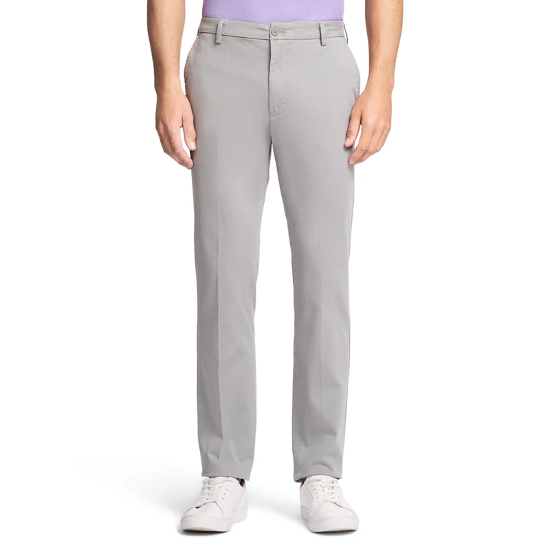 Izod Men's Saltwater Stretch Flat Front Straight Fit Chino Pant Casual, Cinder Block, 34W x 29L