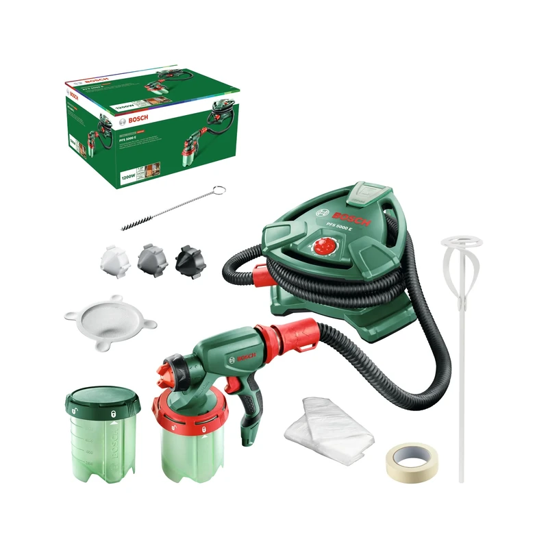 Bosch Paint Sprayer System PFS 5000 E (1200 W, 2x Paint Tanks 1000 ml, Nozzles for Wall Paint, Lacquers, Glazes, in Cardboard Box) - Amazon Edition