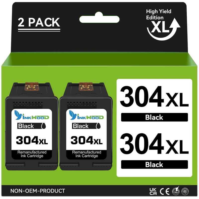 Inkwood 304XL Black Ink Cartridges,Replacement for HP 304 XL Printer Ink, for HP Envy 5032 5020 5000 5055 5010 5030 DeskJet 2600 2632 3700 2630 3760 2620 3762 2622 3750 3720 Printer