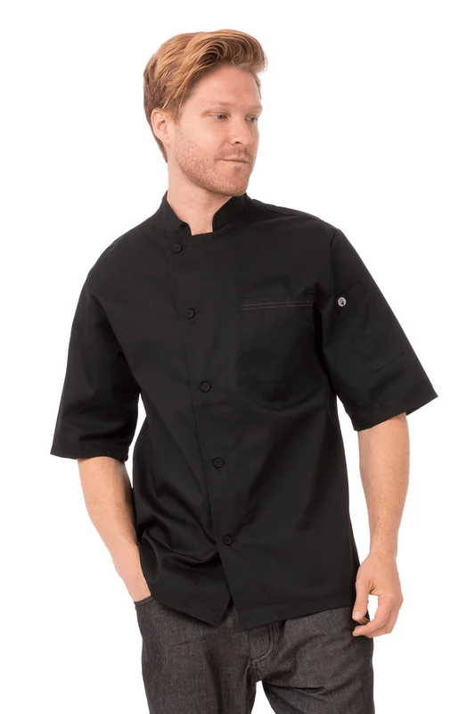 Chef Works Men's Valais V-Series Chef Coat Jacket, Black Black, 3XL