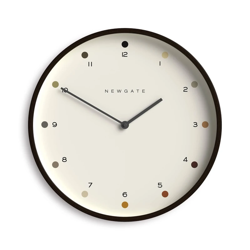 NEWGATE® Mr Clarke wall clock | Large scandi inspired plywood clock | 40cm | Dark wood case with designer dot dial | Modern minimalist design for kitchen, living room or office