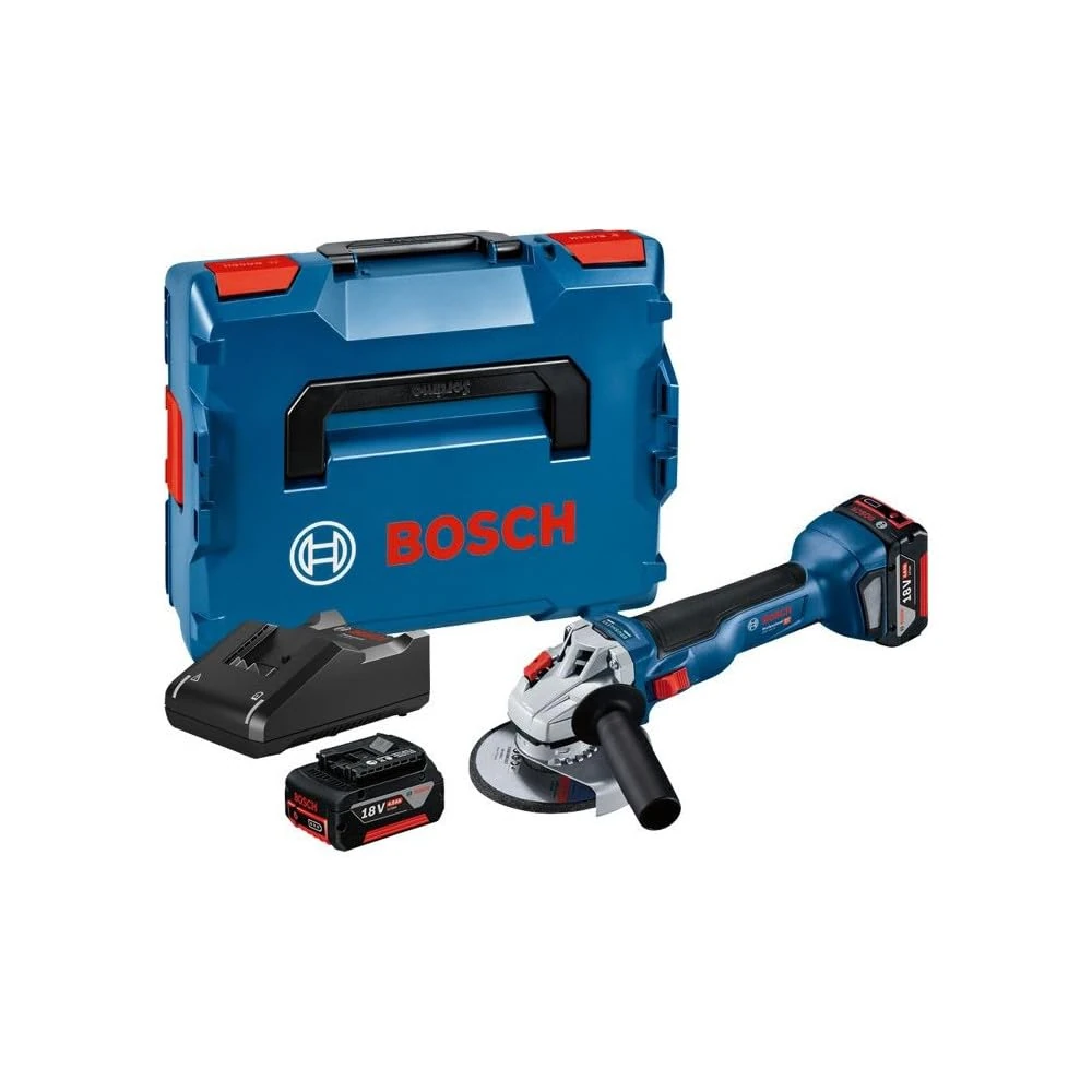 Bosch Professional 18V System Cordless Angle Grinder GWS 18V-10 (disc Diameter 125 mm, incl. 2 x 4.0Ah Batteries + GAL 18V-40 Charger, L-BOXX 136)