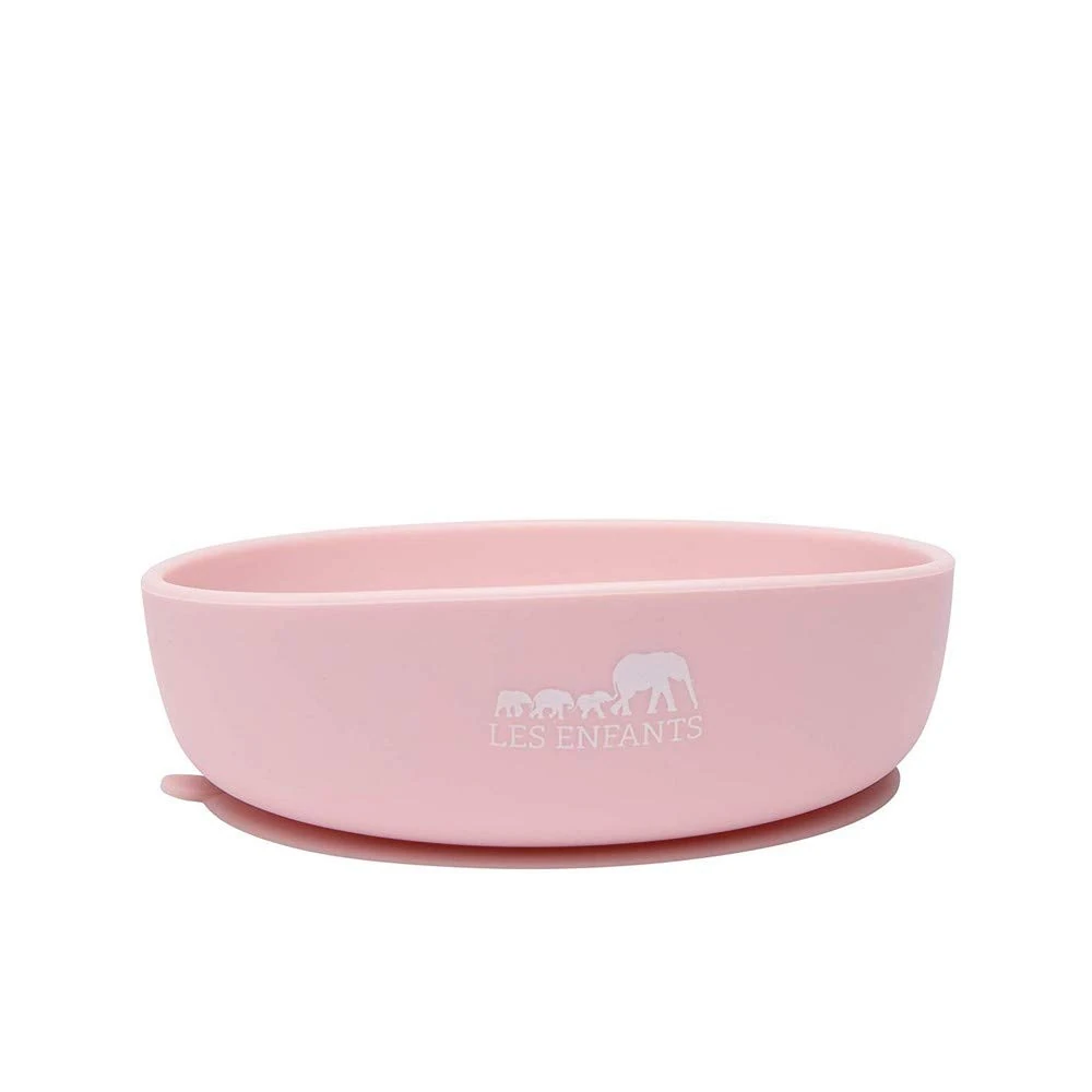 LES ENFANTS Silicone Bowl Silicone Plate with Suction Base for Babies, Pink