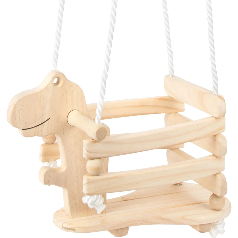 Small Foot 11589 Rex Dinosaur Swing Made of Wood, Stable and Safe Due to a Raised Border, Toy from 18 Months
