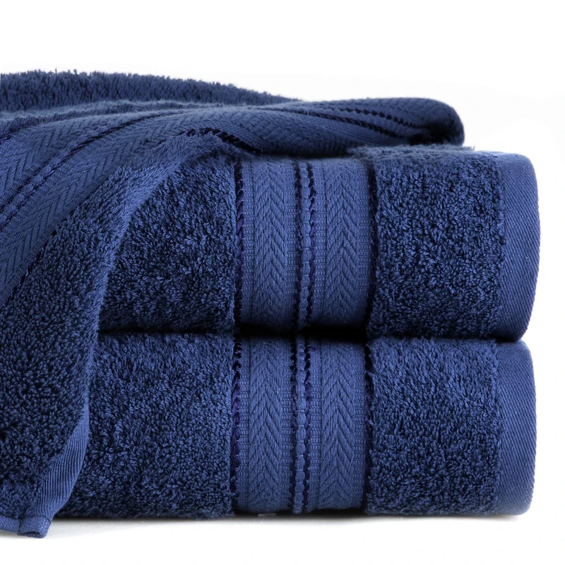Eurofirany Oeko-Tex Cotton Towel with Simple Border Soft Pattern Thick Set of 6, Navy Blue, 50X90 cm