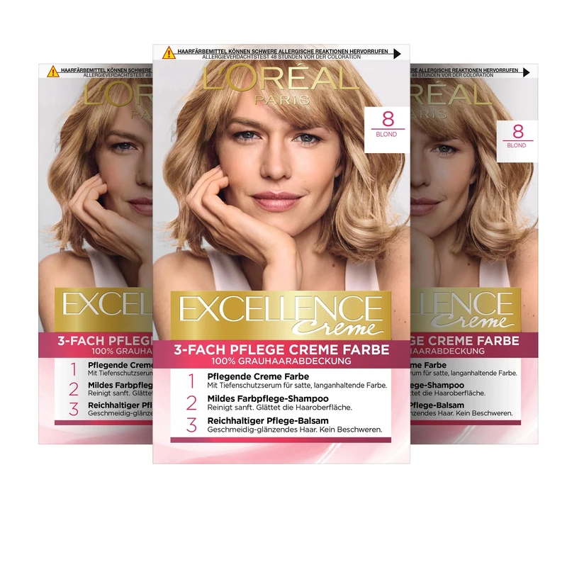 L'Oréal Excellence Creme 8 Natural Blonde Hair Dye, Pack Of 3