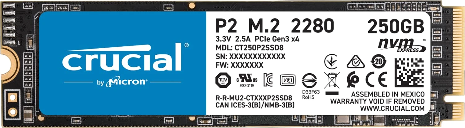 Crucial P2 250GB M.2 PCIe Gen3 NVMe Internal SSD - Up to 2400MB/s - CT250P2SSD8