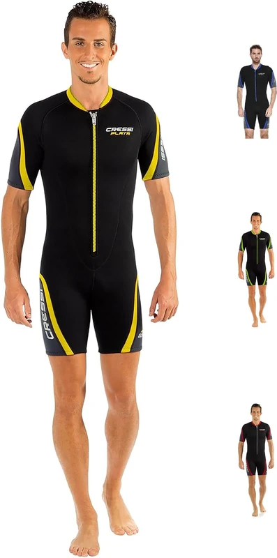 Cressi Playa Man Shorty Wetsuit - Shorty Men's 2.5mm High Elasticity Neoprene Wetsuit, Black/Yellow, XXXL