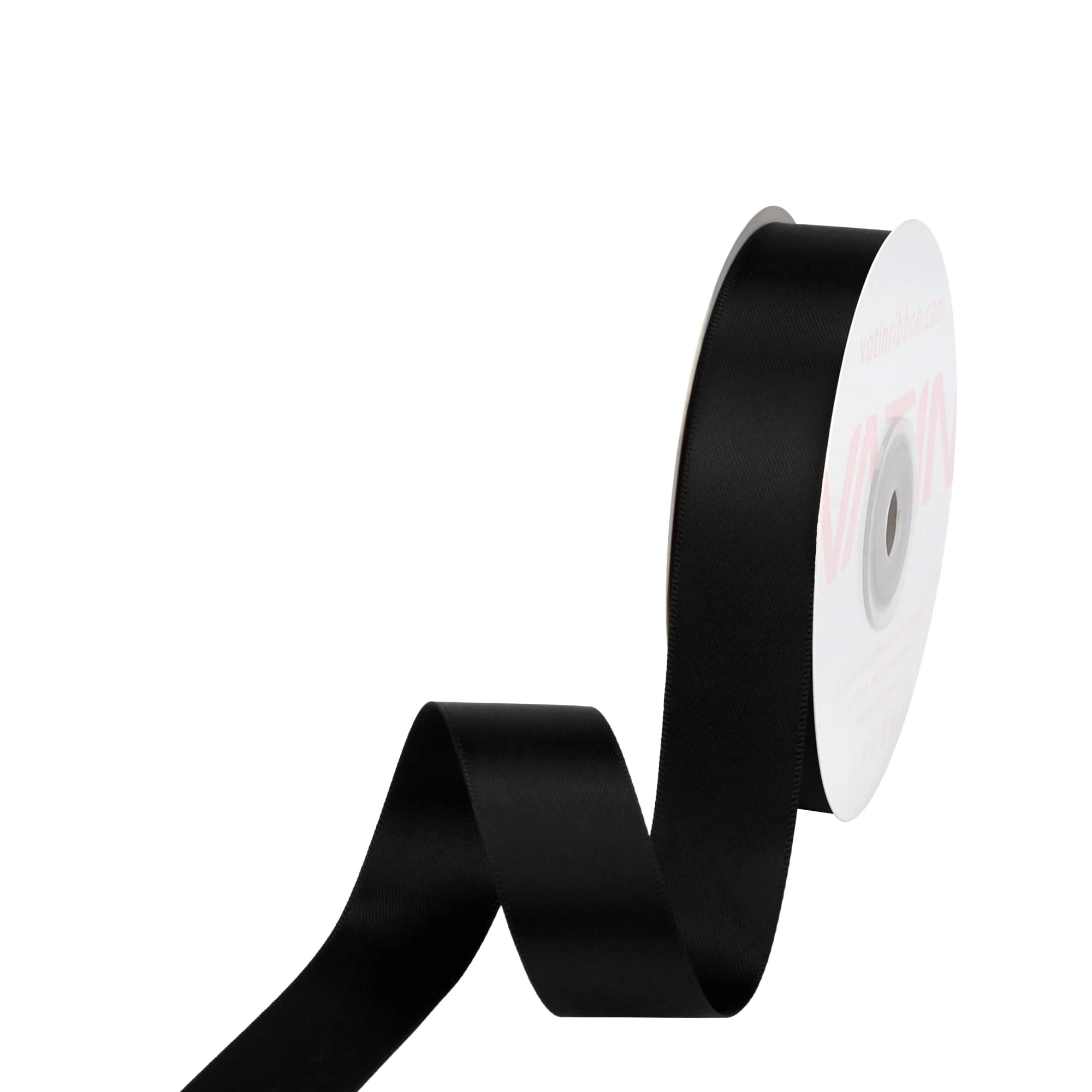 VATIN 22mm Double Faced Polyester Satin Ribbon Black- 23 Metre/Spool, Perfect for Wedding Decor, Wreath, Baby Shower,Gift Package Wrapping and Other Projects