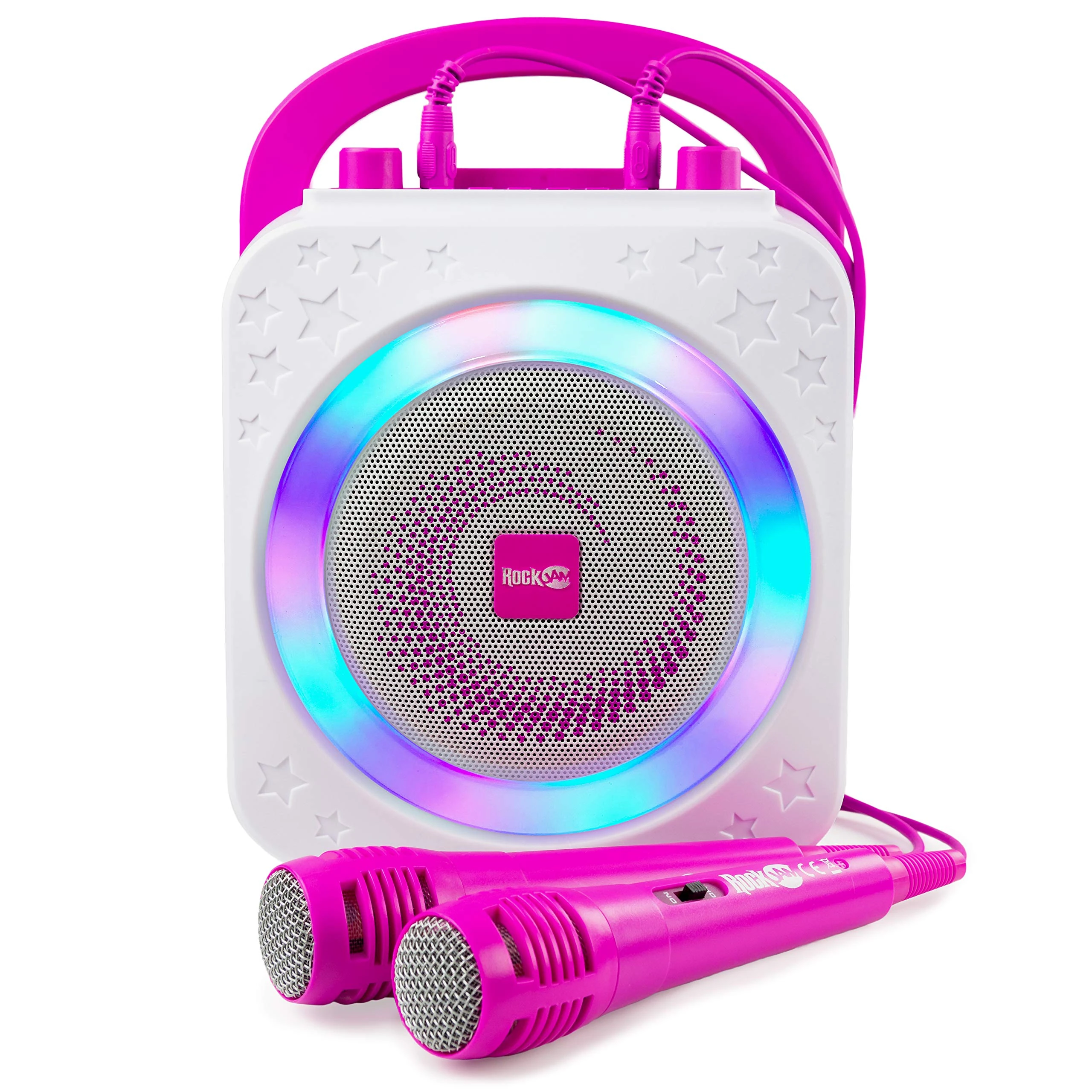 RockJam 10-Watt Rechargeable Bluetooth Karaoke Machine with Two Mics, Lightshow & Voice Effects