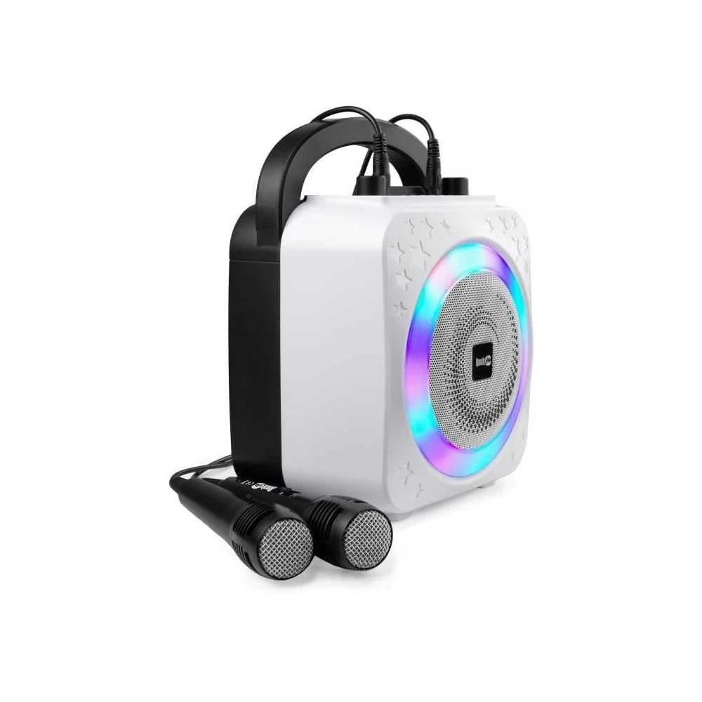 RockJam 10-Watt Rechargeable Bluetooth Karaoke Machine with Two Mics, Lightshow & Voice Effects