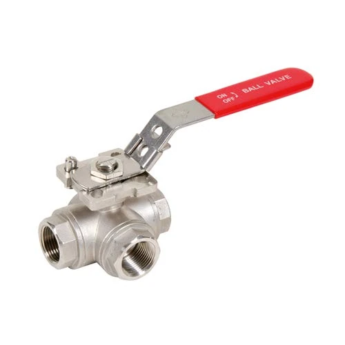 Syveco 780003 Series 780 Ball Valve, 3-Way L-Shaped Stainless Steel, PN40, Red Flat Stainless Steel Handle, 3/8" BSP x 3/8" BSP x 3/8" BSP x 3/8" BSP