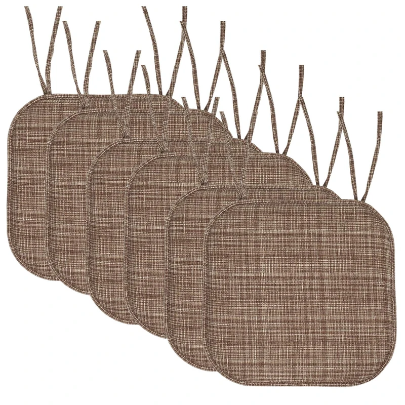 Sweet Home Collection Chair Cushion Memory Foam Pads with Ties Honeycomb Pattern Slip Non Skid Rubber Back Rounded Square 16" x 16" Seat Cover, 6 Pack