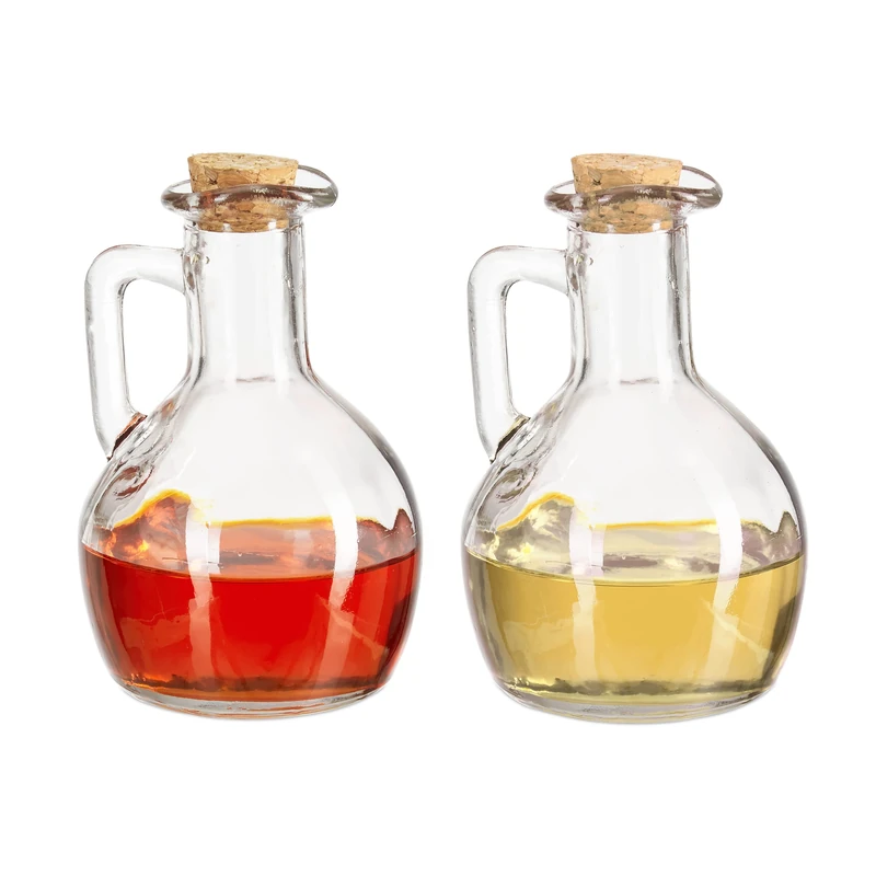 Relaxdays 10027814 Jug Oil & Vinegar Dispenser Set of 2, Glass Carafe with Cork, Kitchen Accessory, 180 ml, Transparent