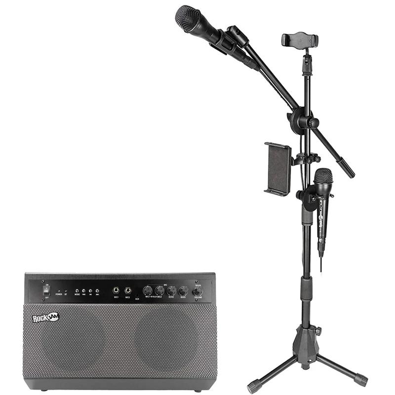 RockJam Premium Performer 100-watt Bluetooth Karaoke Machine & PA System with Two Karaoke Microphones