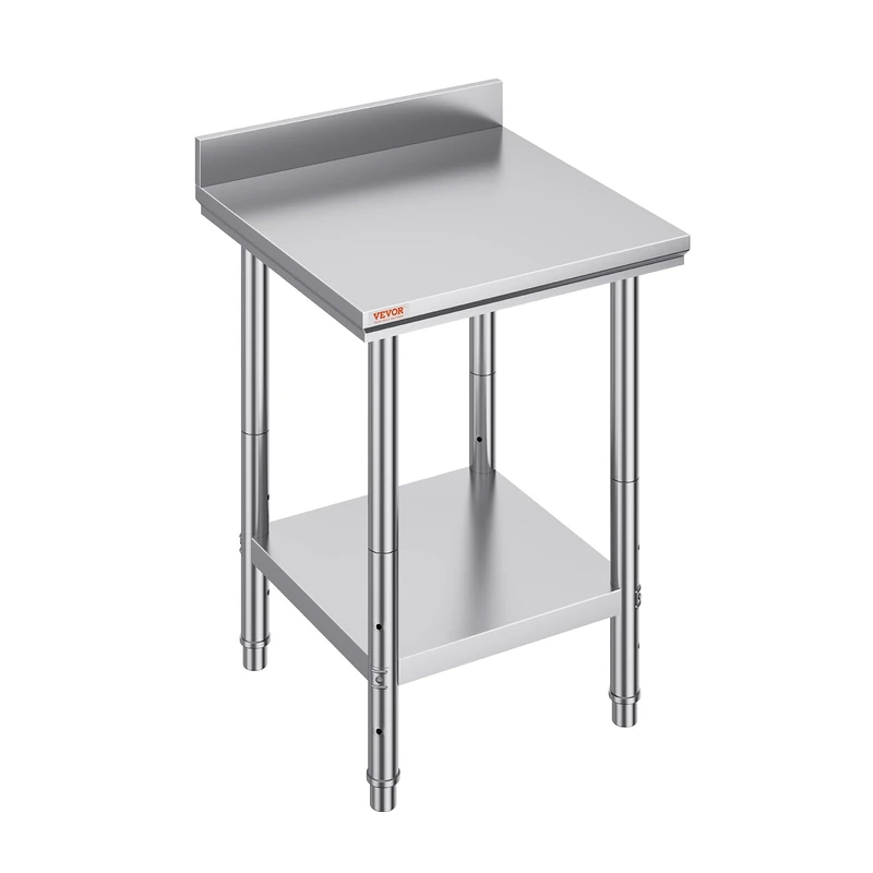 VEVOR Stainless Steel Kitchen Work Table 60 x 60 x 88 cm 2 Tier Stainless Steel Load 750 kg with Mounting Accessories for Preparing Kitchen, Food, Meals, Hotels Offices and Hospitals