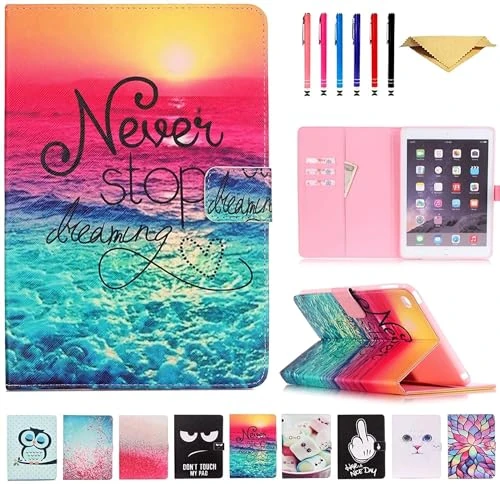 FANCITY iPad Mini Case, Smart Wake Sleep Cover With Kickstand, Card Slot & Pen Holder - PU Leather Protective Case for Apple iPad Mini 5 2019, 4, 3/2/1 - Sunset