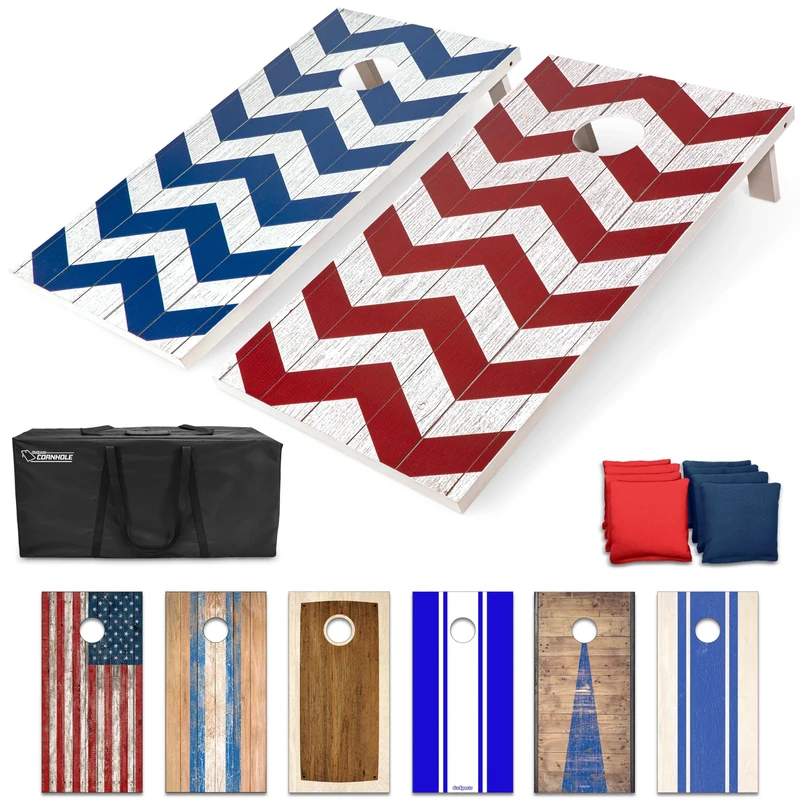 GoSports 4 x 2 ft Chevron Design Cornhole Game Set - Includes Two 4 x 2 ft Boards, 8 Bean Bags, and Carry Case