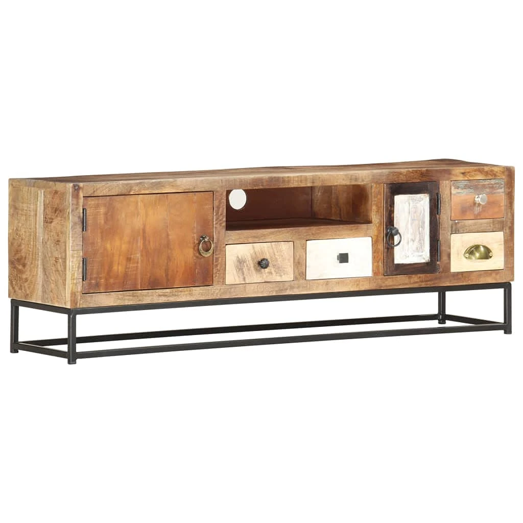 vidaXL TV Cabinet - Solid Reclaimed Wood - Industrial Style with Powder-Coated Steel Frame - Handmade with Distinct Wood Grains - Storage with Doors and Drawers