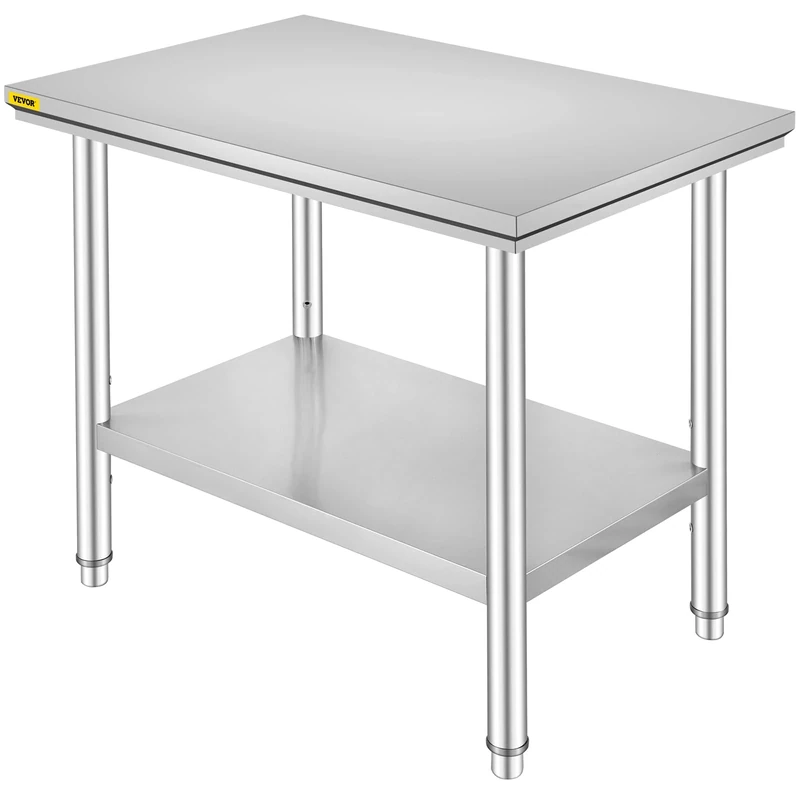 VEVOR Stainless Steel Work Table 900x600x800 mm Commercial Kitchen Prep & Work Table Heavy Duty Prep Worktable Metal Worktable with Adjustable Feet for Restaurant, Home and Hotel