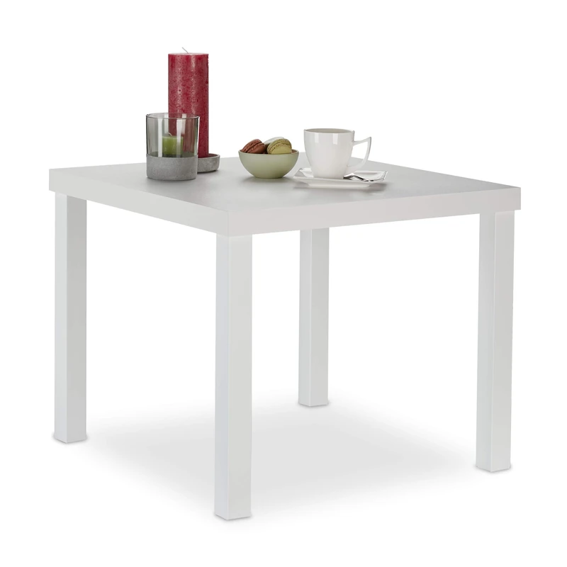 Relaxdays Side Table, Square Coffee Stand, Modern Design, HxWxD: 45 x 55 x 55 cm, White