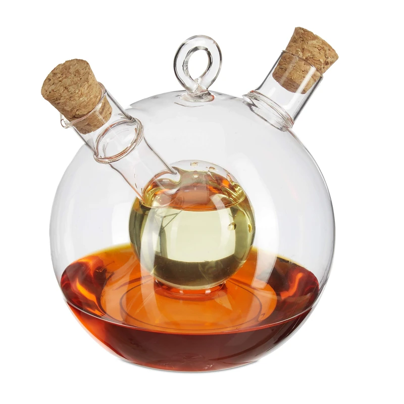 Relaxdays Oil and Vinegar Dispenser 2 in 1, Glass Bottle with Cork Stoppers, 375/50 ml Capacity, Transparent
