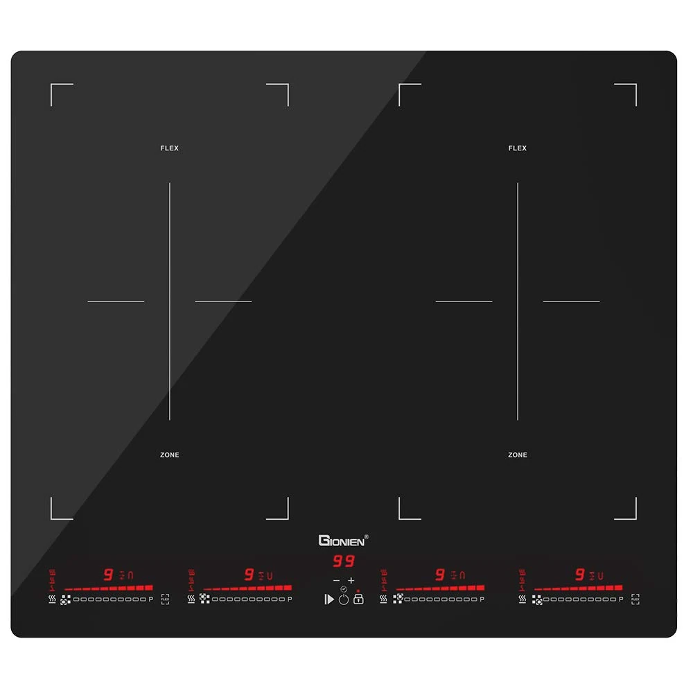 GIONIEN Frameless Induction hobs 59cm Electric Built-in Cooktop 4 Burners Cooker, 2 Flex Zones for Grill Plate BBQ Function, Slider Control 32A 7200W