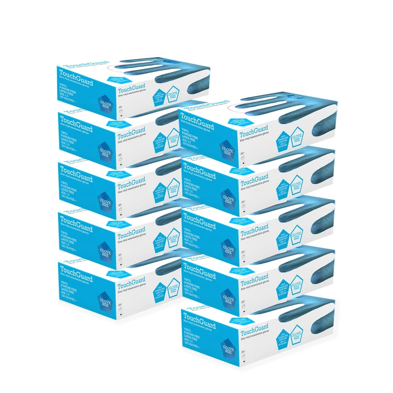 TouchGuard Blue Vinyl Disposable Gloves, Powder-Free, Box of 10*100, Large