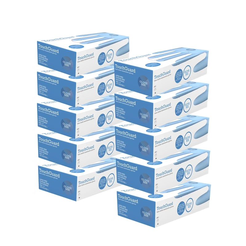 TouchGuard Blue Nitrile Disposable Gloves, Latex & Powder-Free, Box of 10*100, Large